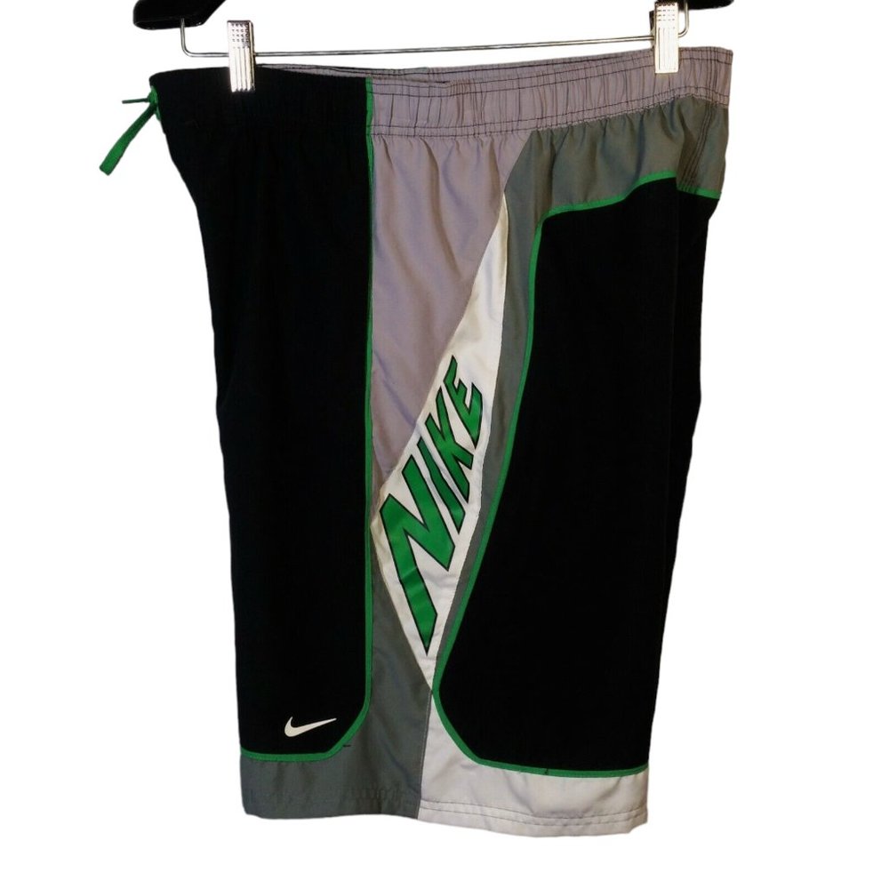 Nike Spell-out Swim Trunks Board Shorts Black White Gray Green Mens M Y2K Retro